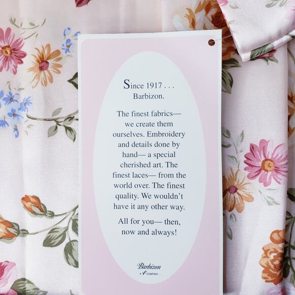 NWT VINTAGE BARBIZON Cuddleskin Satin Pink Floral Nightgown Medium Modest *Flaw - Picture 7 of 14